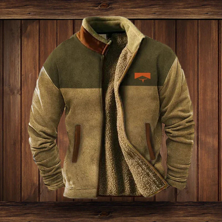 Men's Sherpa-Lined Zip-Up Western Print Mens Cardigan Jacket - Brown