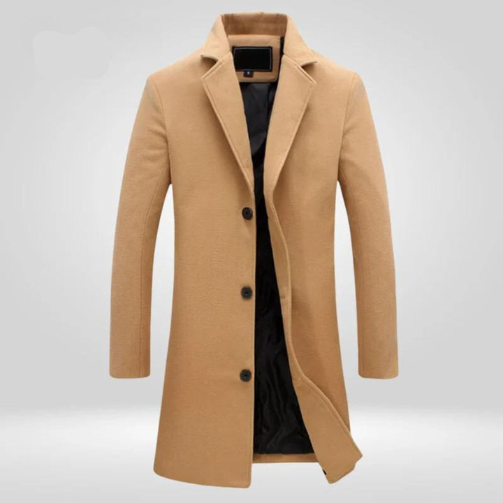 Men's Single-Breasted Wool Coat Long Overcoat - Camel