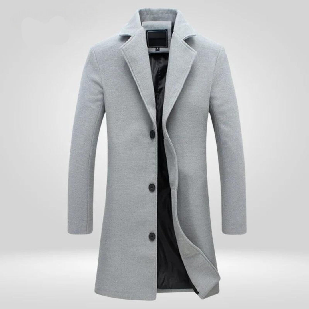 Men's Single-Breasted Wool Coat Long Overcoat - Grey
