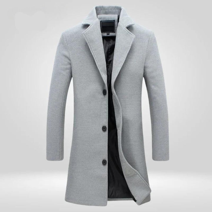 Men's Single-Breasted Wool Coat Long Overcoat - Grey