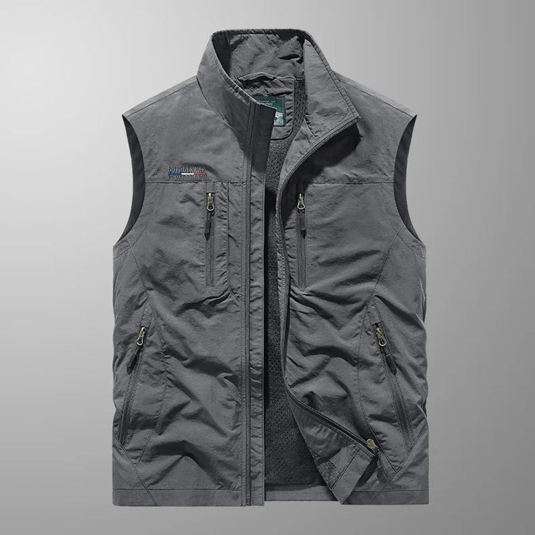 Men's Sleeveless Multi-Pocket Zip-Up Outdoor Cargo Mens Gilet - Grey