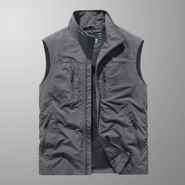 Men's Sleeveless Multi-Pocket Zip-Up Outdoor Cargo Mens Gilet - Grey