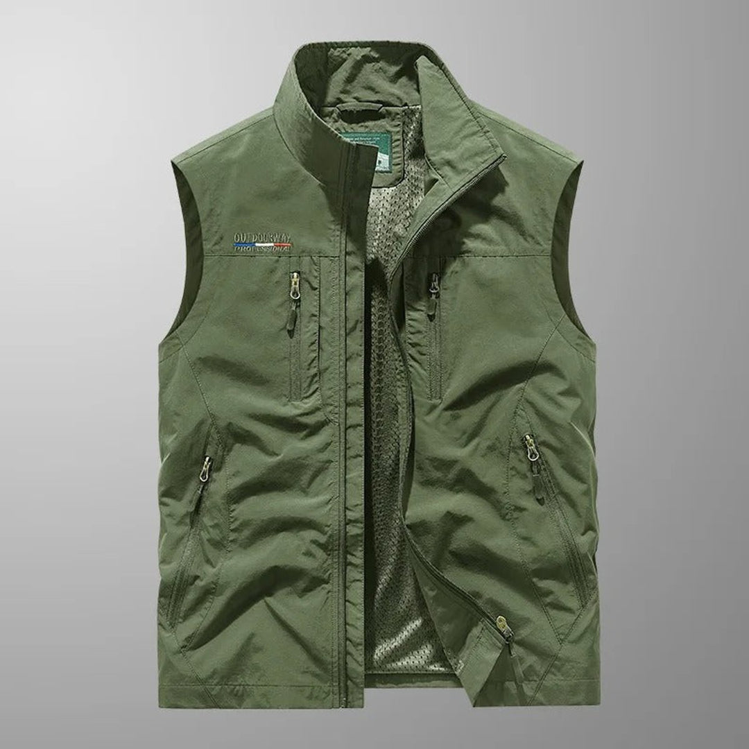 Men's Sleeveless Multi-Pocket Zip-Up Outdoor Cargo Mens Gilet - Green