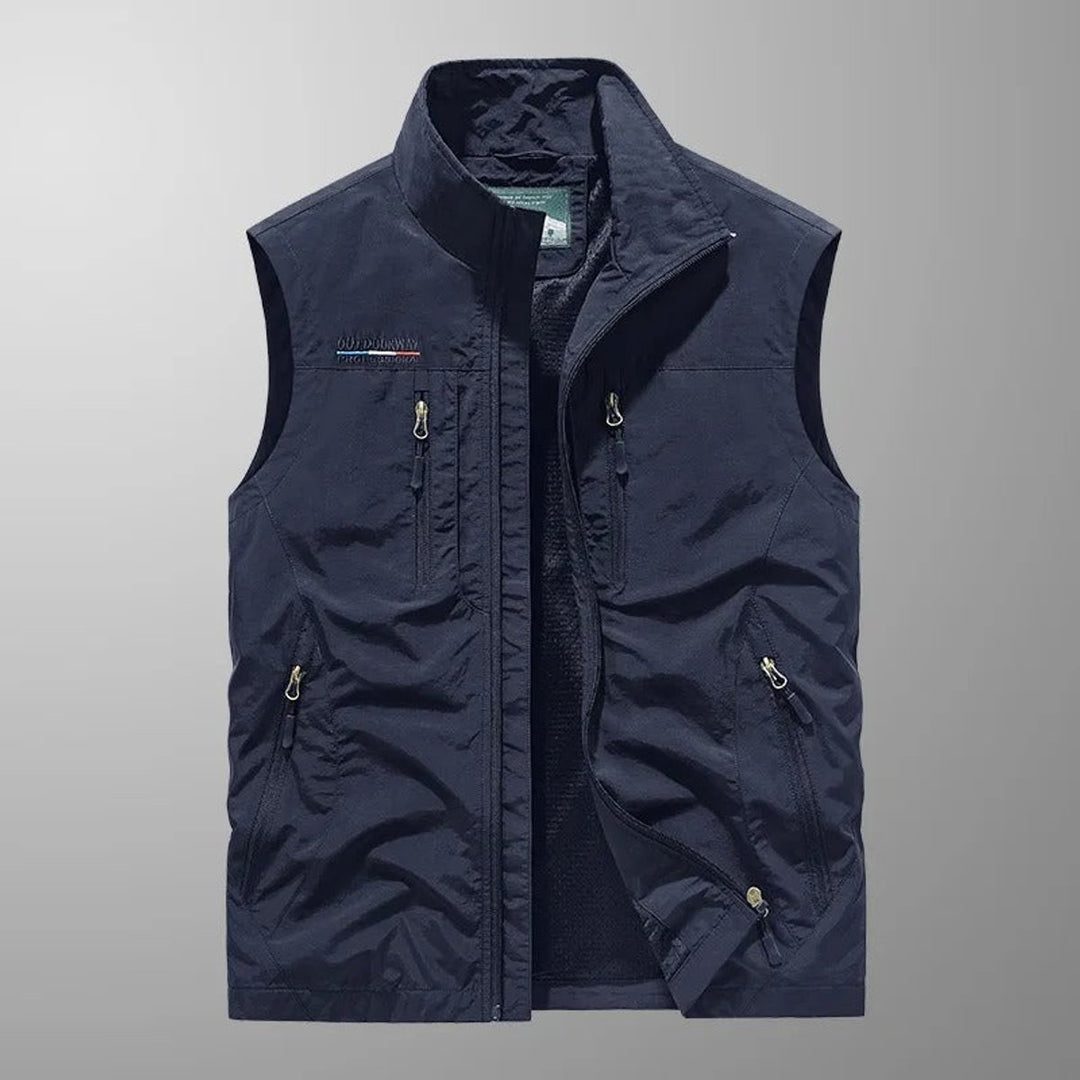 Men's Sleeveless Multi-Pocket Zip-Up Outdoor Cargo Mens Gilet - Navy Blue
