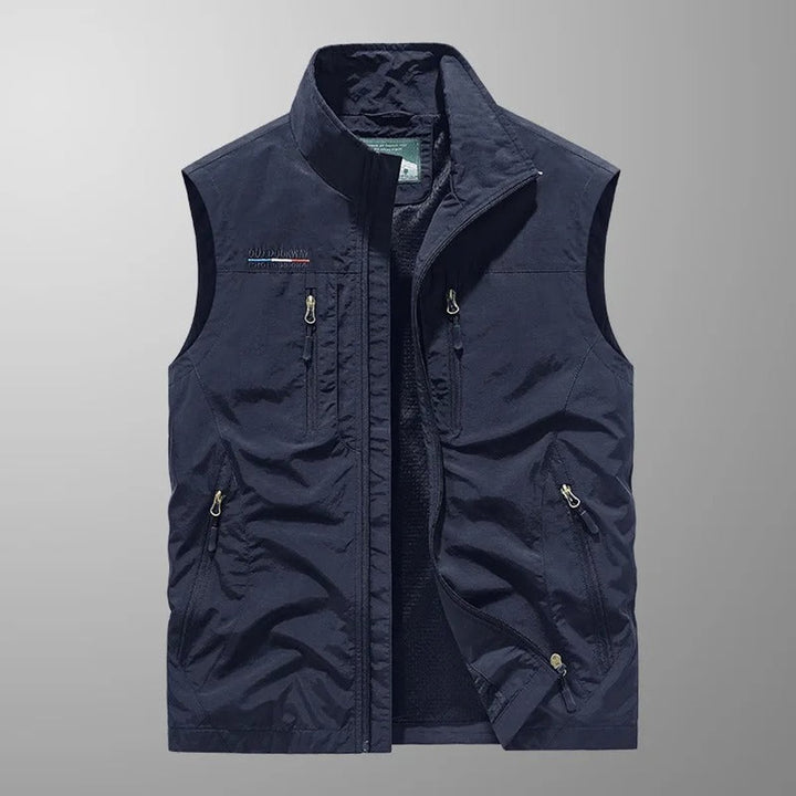 Men's Sleeveless Multi-Pocket Zip-Up Outdoor Cargo Mens Gilet - Navy Blue