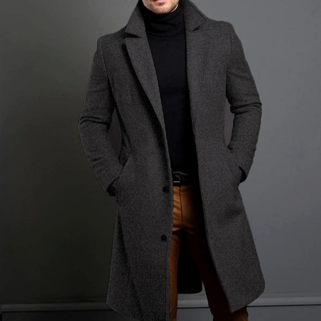 Men's Slim-Fit Single-Breasted Long Winter Coat - Grey