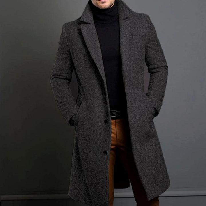 Men's Slim-Fit Single-Breasted Long Winter Coat - Grey