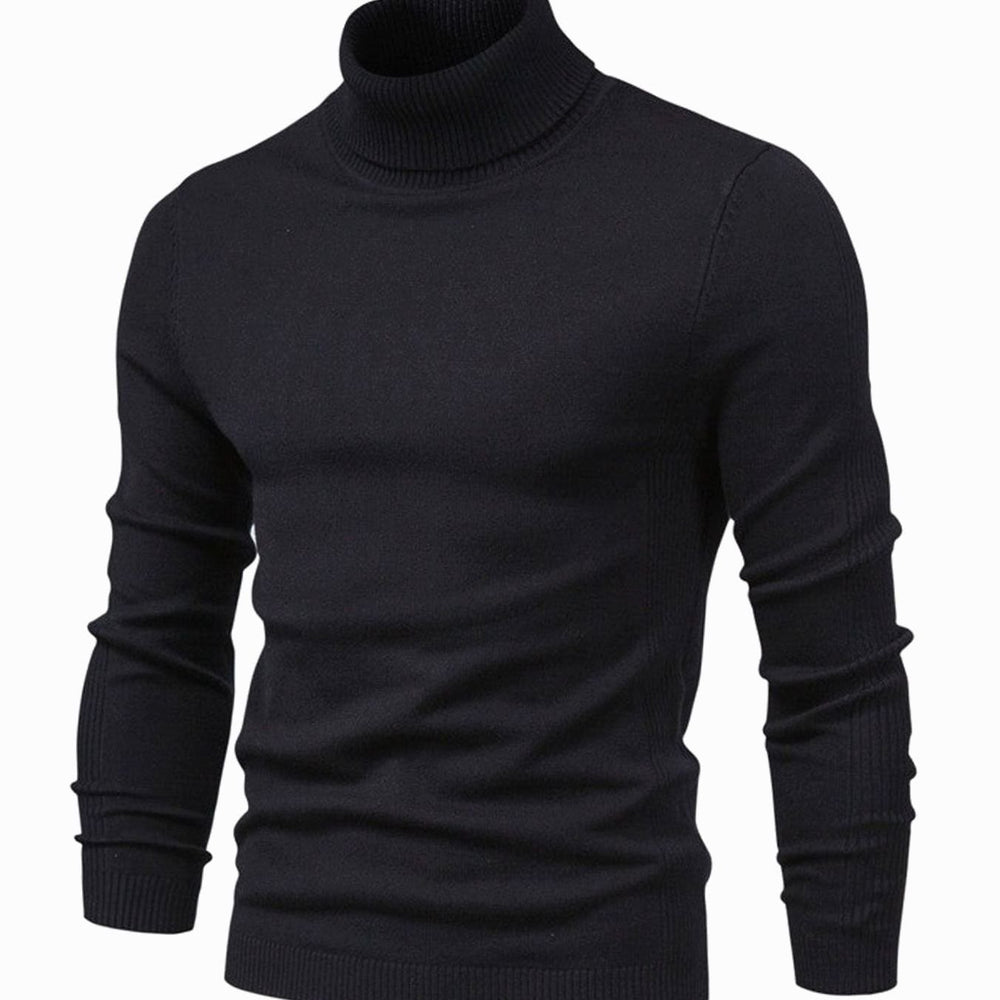 Men's Slim-Fit Turtleneck Knit Sweater Casual Pullover - Black