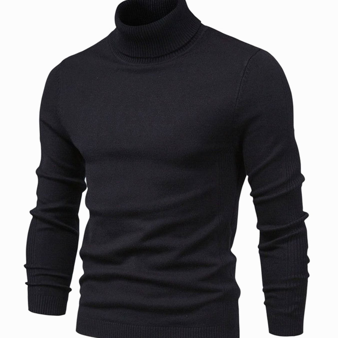 Men's Slim-Fit Turtleneck Knit Sweater Casual Pullover - Black