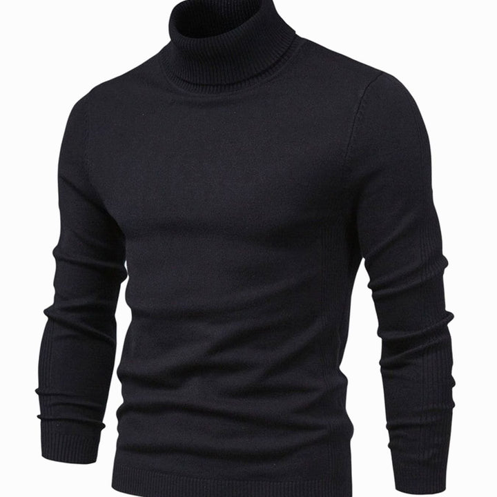 Men's Slim-Fit Turtleneck Knit Sweater Casual Pullover - Black