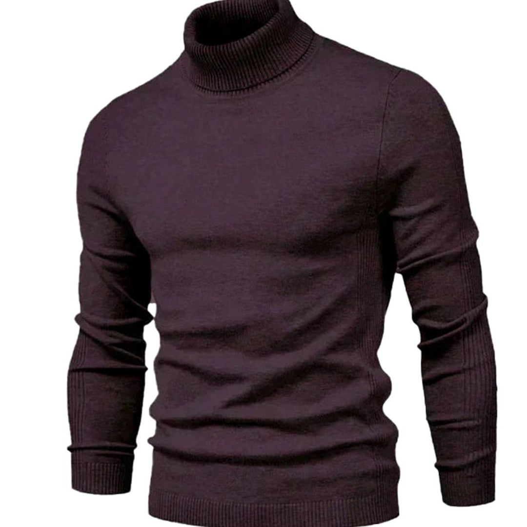 Men's Slim-Fit Turtleneck Knit Sweater Casual Pullover - Burgundy