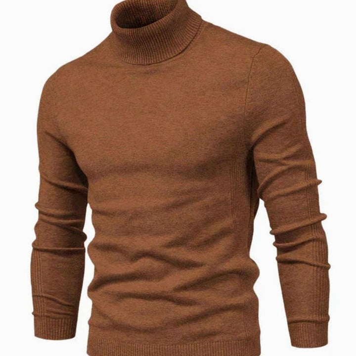 Men's Slim-Fit Turtleneck Knit Sweater Casual Pullover - Brown