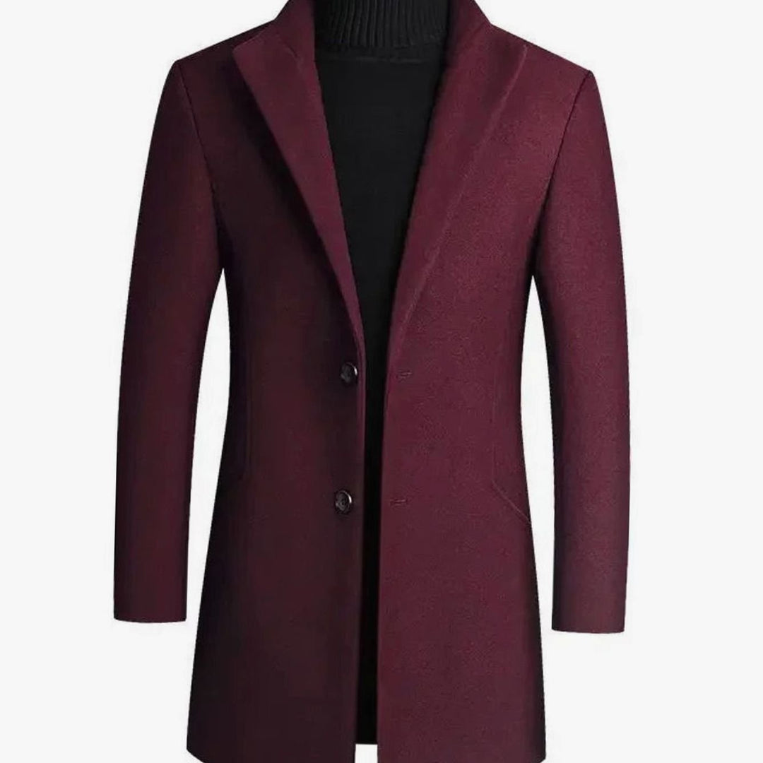 Men's Slim-Fit Wool-Blend Notch-Lapel Mens Winter Coat - Red