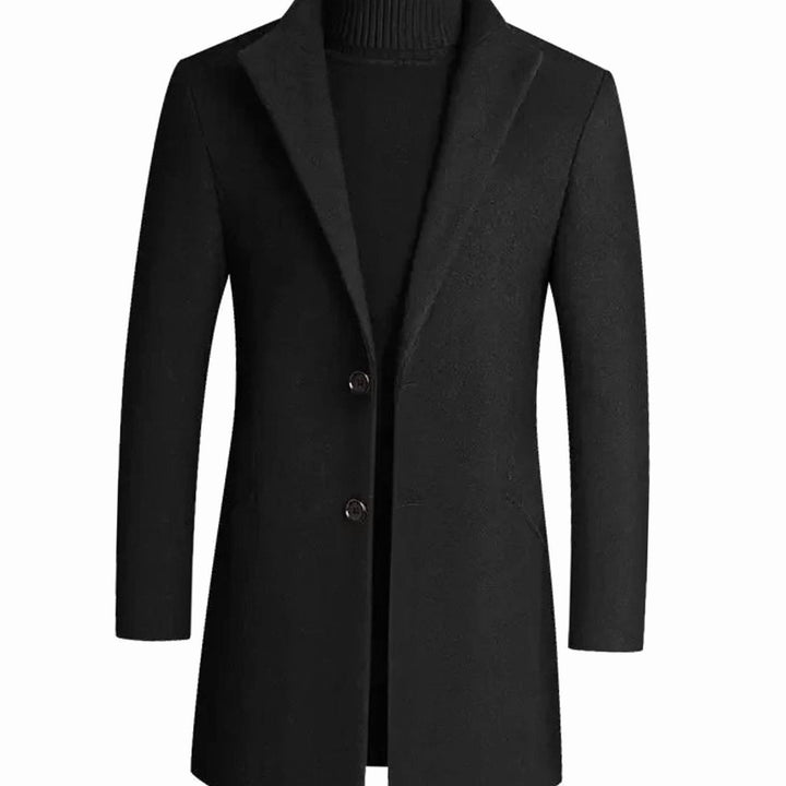 Men's Slim-Fit Wool-Blend Notch-Lapel Mens Winter Coat - Black