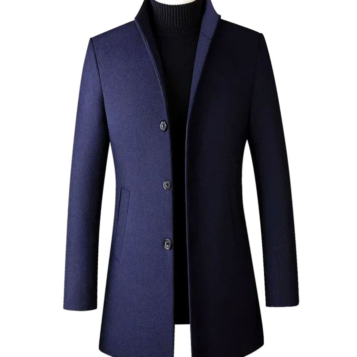 Men's Slim-Fit Wool-Blend Notch-Lapel Mens Winter Coat - Navy