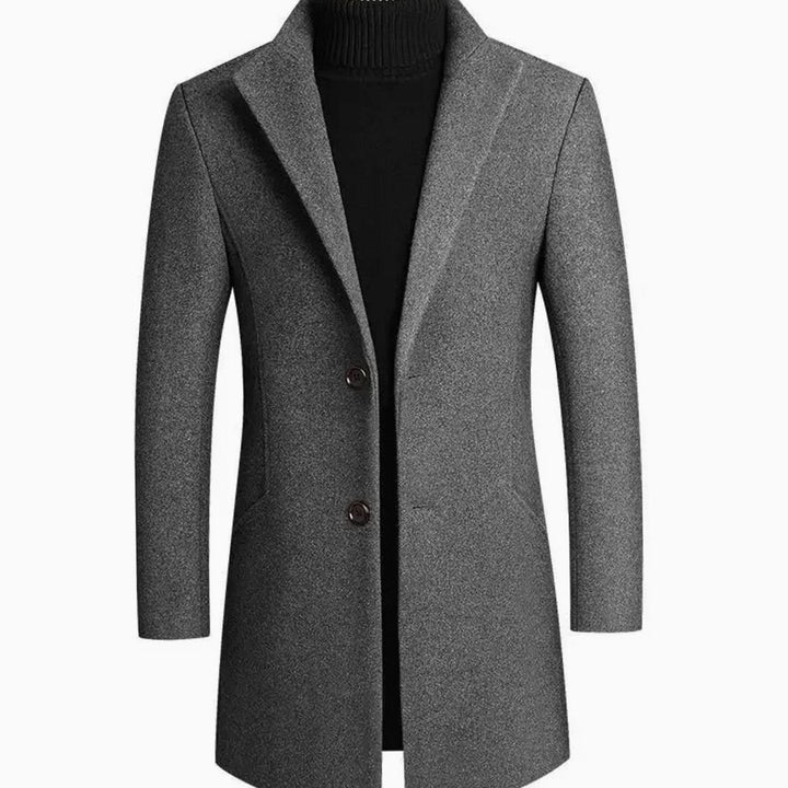 Men's Slim-Fit Wool-Blend Notch-Lapel Mens Winter Coat - Gray