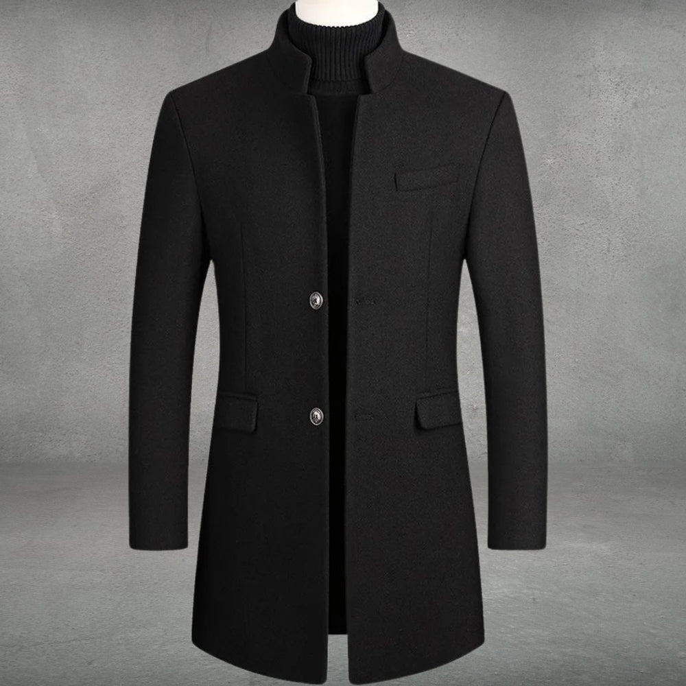 Men's Slim-Fit Wool Coat Stand-Collar Single-Breasted Overcoat