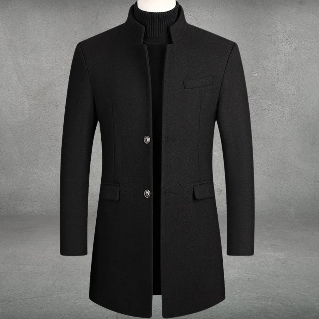 Men's Slim-Fit Wool Coat Stand-Collar Single-Breasted Overcoat