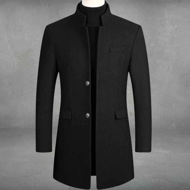 Men's Slim-Fit Wool Coat Stand-Collar Single-Breasted Overcoat
