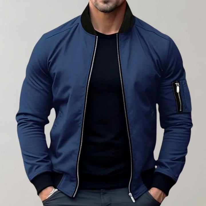 Men's Slim-Fit Zip-Up Bomber Jacket Raglan Sleeve Pockets - Blue