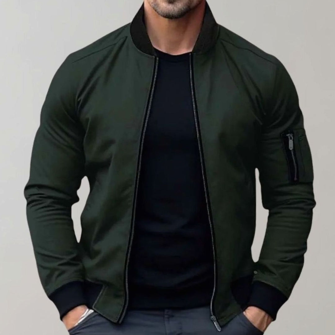 Men's Slim-Fit Zip-Up Bomber Jacket Raglan Sleeve Pockets - Green