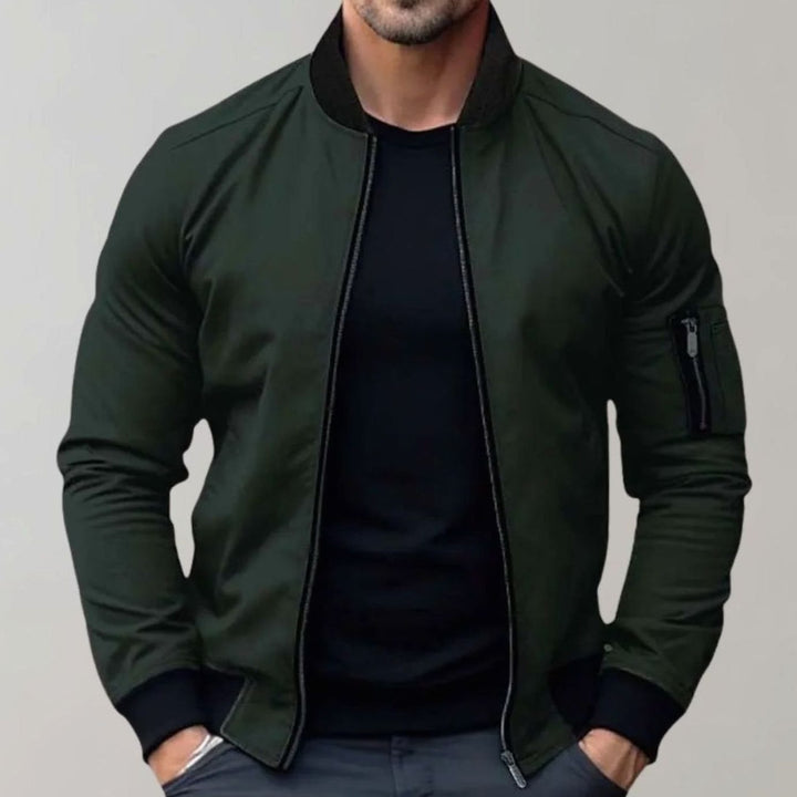 Men's Slim-Fit Zip-Up Bomber Jacket Raglan Sleeve Pockets - Green