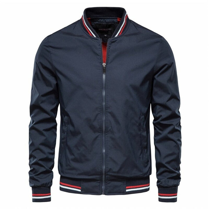 Men's Solid Colour Zip-Up Bomber Jacket Ribbed Collar Cuffs
