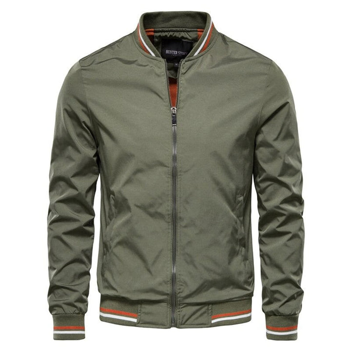 Men's Solid Colour Zip-Up Bomber Jacket Ribbed Collar Cuffs