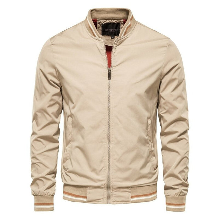 Men's Solid Colour Zip-Up Bomber Jacket Ribbed Collar Cuffs