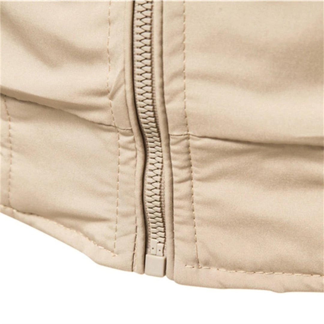 Men's Solid Colour Zip-Up Bomber Jacket Ribbed Collar Cuffs