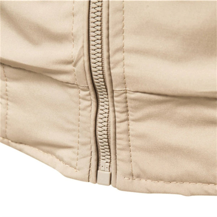 Men's Solid Colour Zip-Up Bomber Jacket Ribbed Collar Cuffs