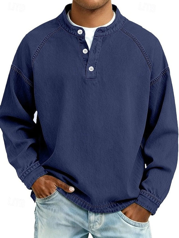 Men's Vintage Henley Long Sleeve Mens Knit Sweater Pullover - Royal Blue