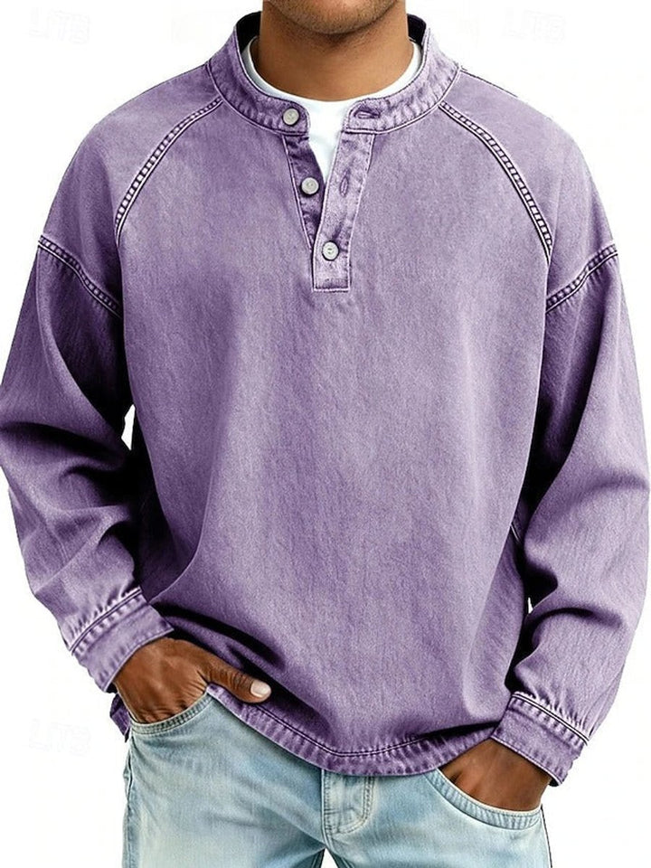 Men's Vintage Henley Long Sleeve Mens Knit Sweater Pullover - Purple