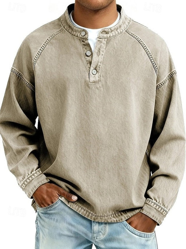 Men's Vintage Henley Long Sleeve Mens Knit Sweater Pullover - Khaki