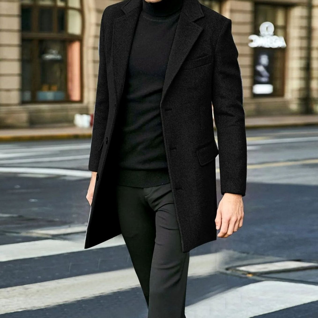 Men's Winter Coat Single-Breasted Notched Lapel Long Overcoat