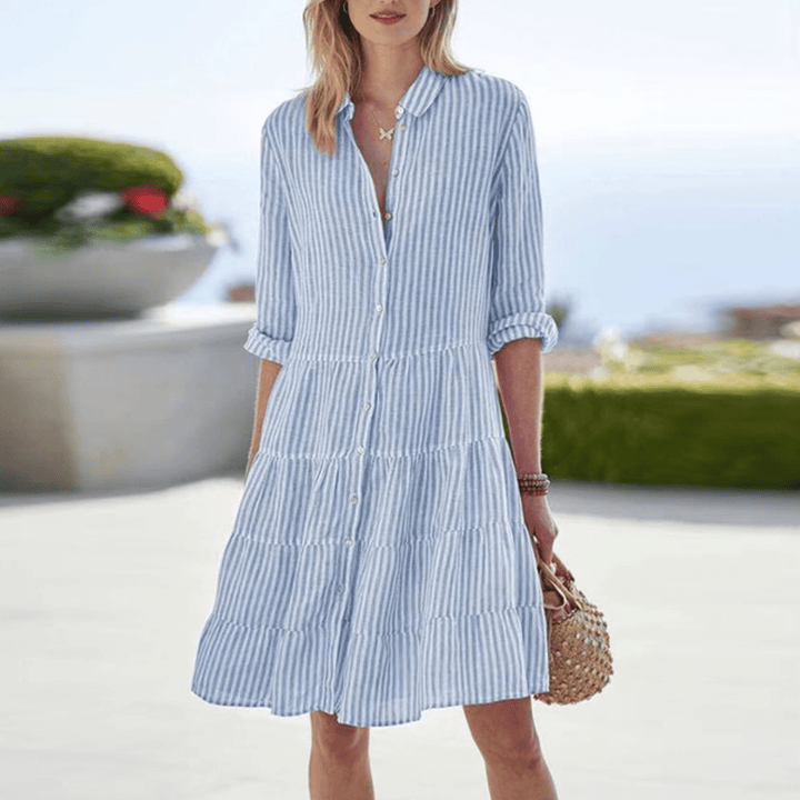 Emily | Women's Striped Button Front Midi Dress Luvy Boutique