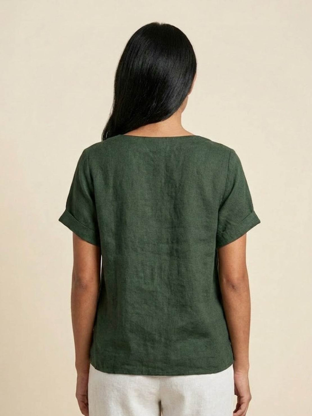 Hazel | Women’s Linen Round Neck Button Blouse Luvy Boutique