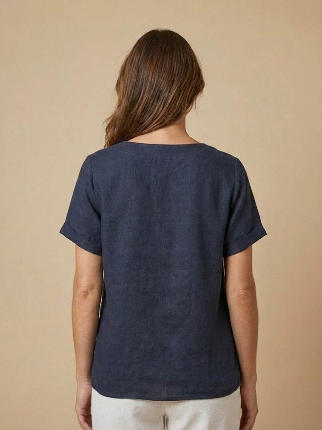 Hazel | Women’s Linen Round Neck Button Blouse Luvy Boutique