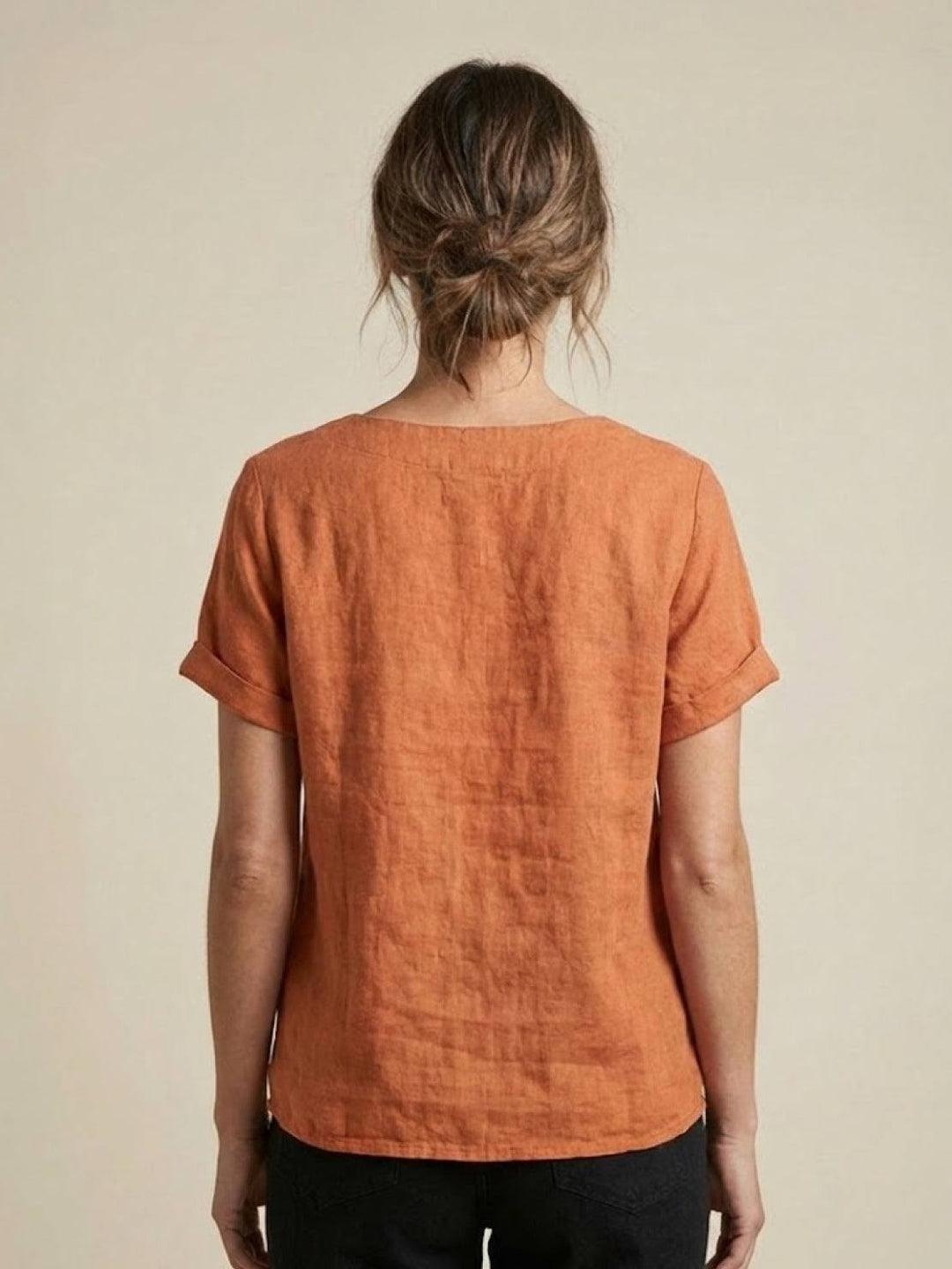 Hazel | Women’s Linen Round Neck Button Blouse Luvy Boutique
