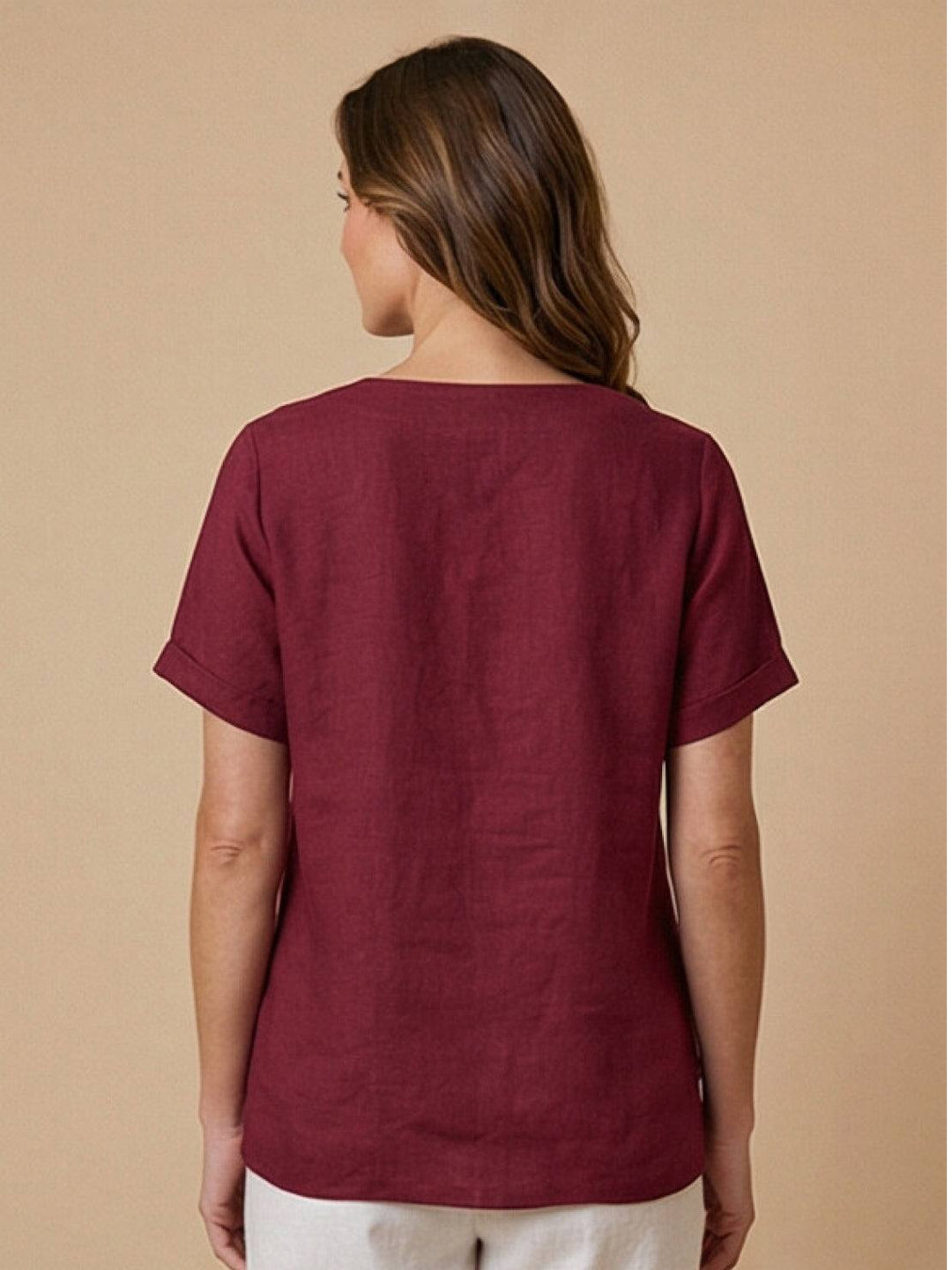 Hazel | Women’s Linen Round Neck Button Blouse Luvy Boutique