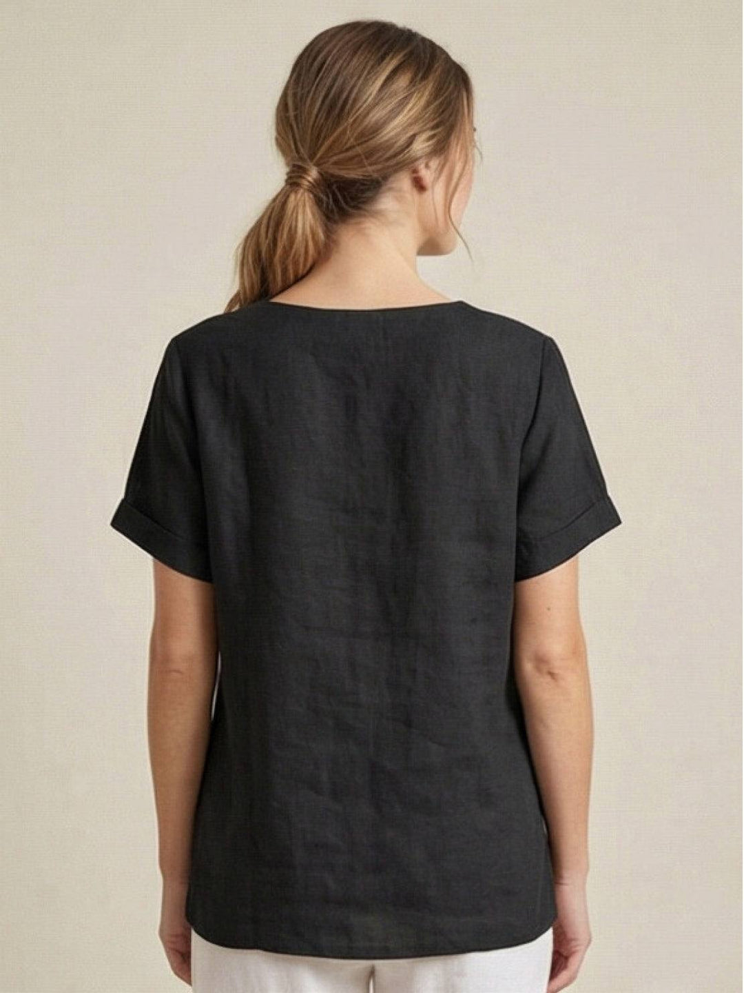Hazel | Women’s Linen Round Neck Button Blouse Luvy Boutique