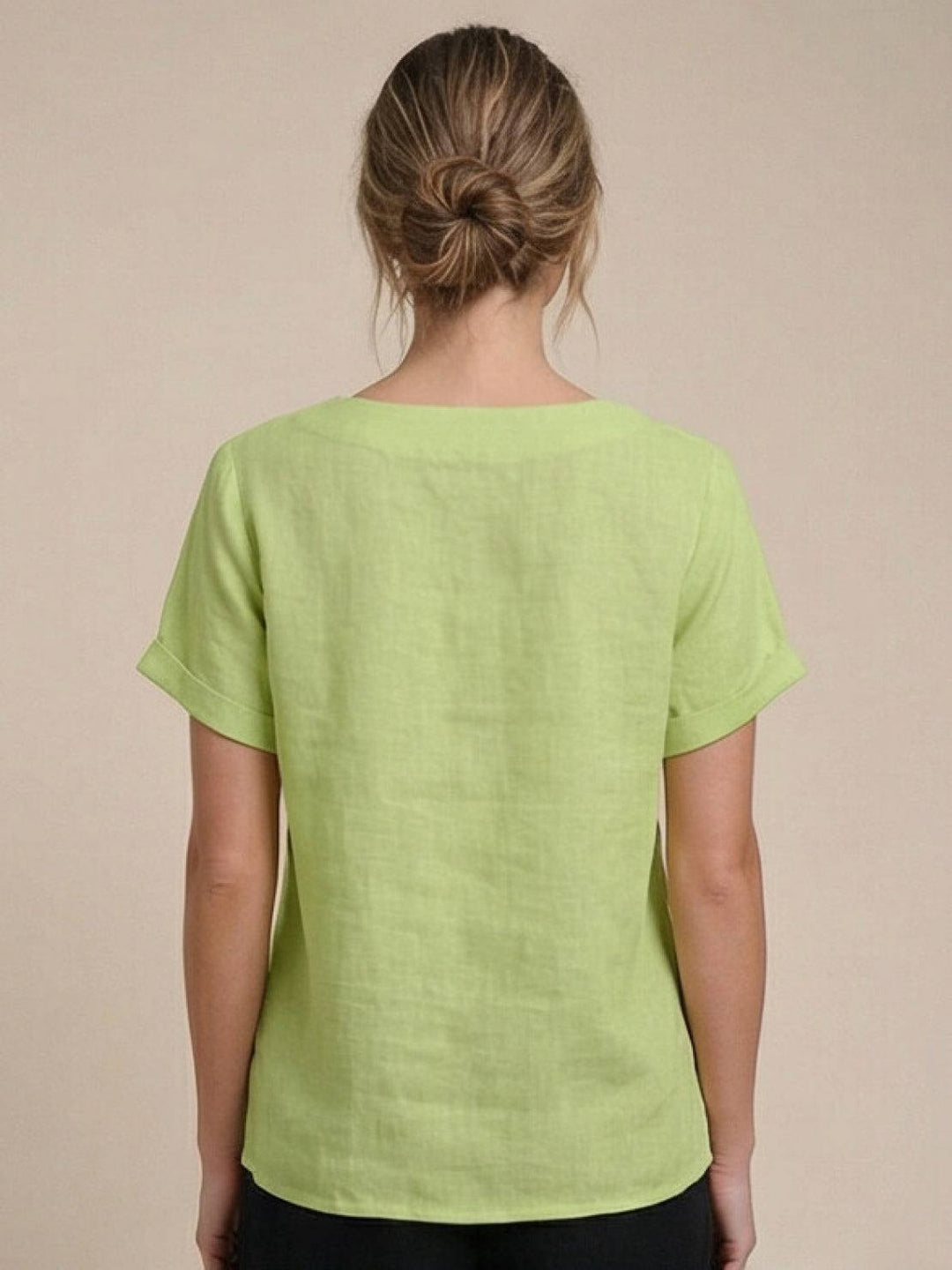 Hazel | Women’s Linen Round Neck Button Blouse Luvy Boutique