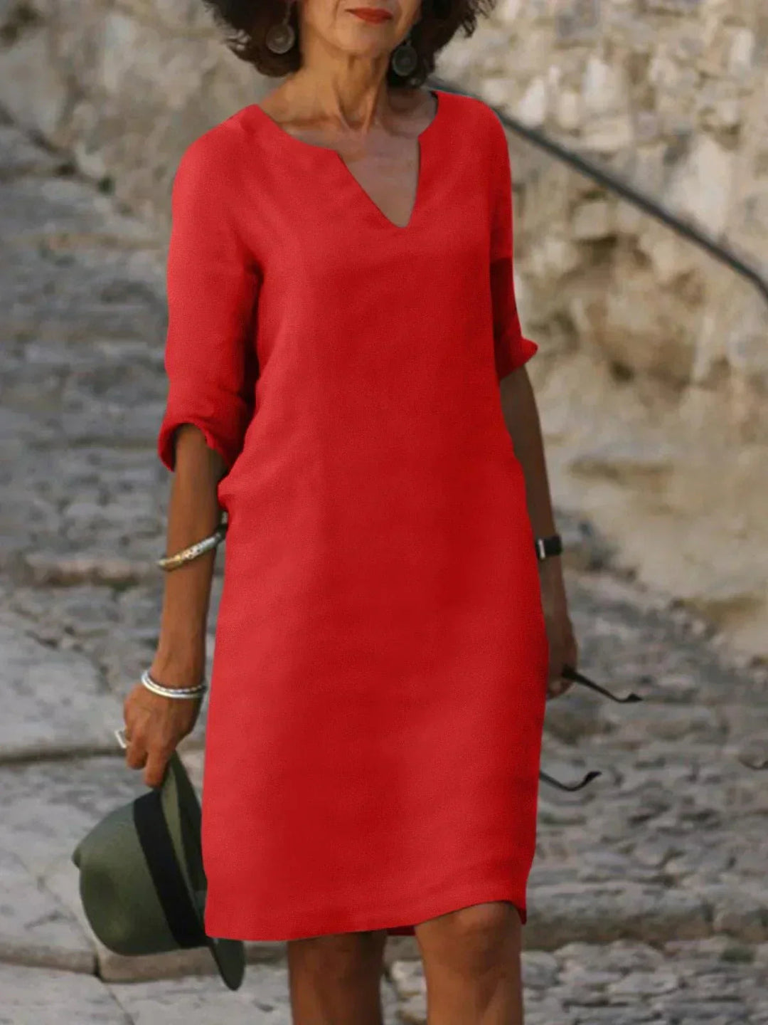 Abigail | Women’s V Neck Three Quarter Sleeve Dress Luvy Boutique