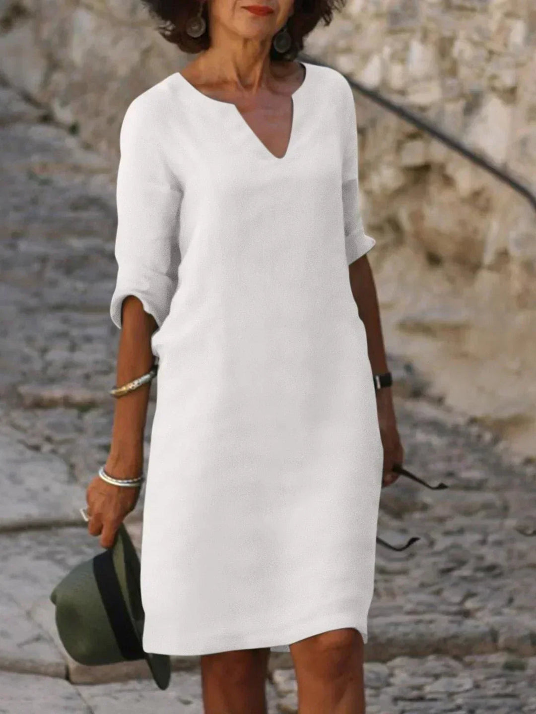 Abigail | Women’s V Neck Three Quarter Sleeve Dress Luvy Boutique