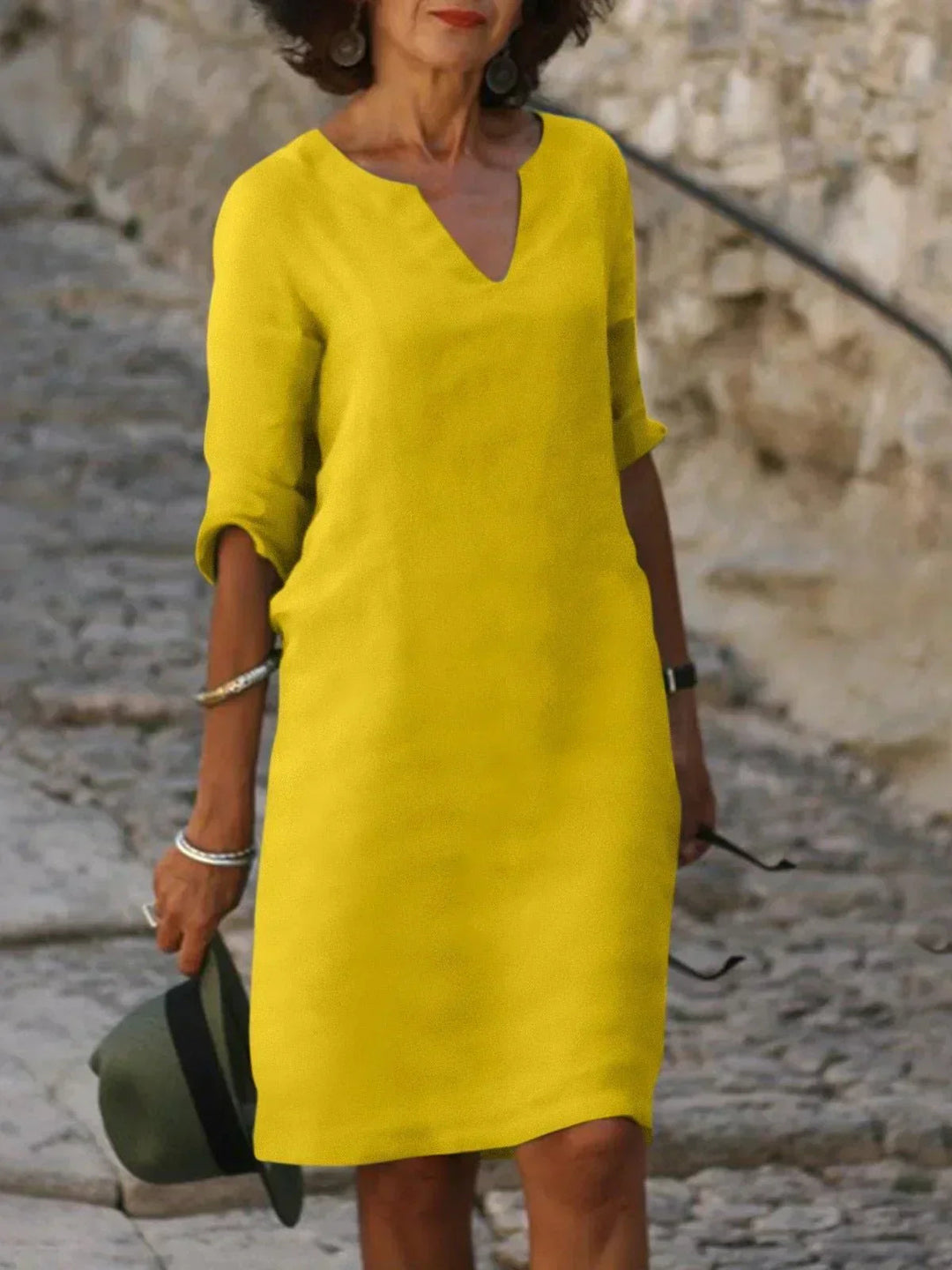 Abigail | Women’s V Neck Three Quarter Sleeve Dress Luvy Boutique