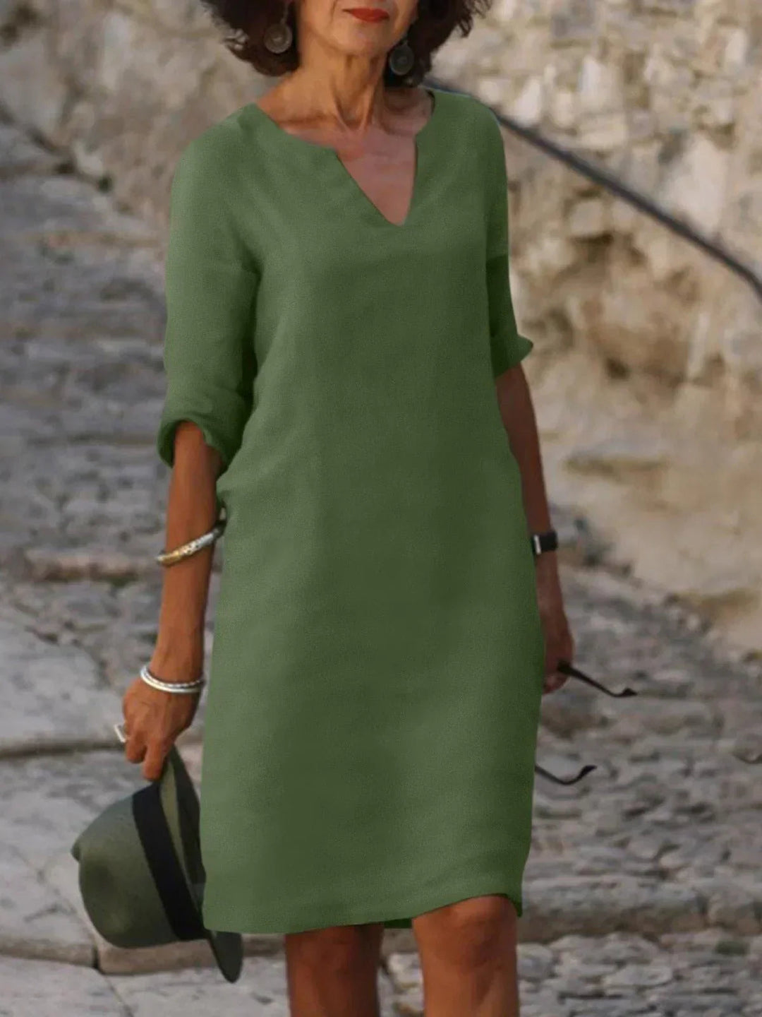 Abigail | Women’s V Neck Three Quarter Sleeve Dress Luvy Boutique