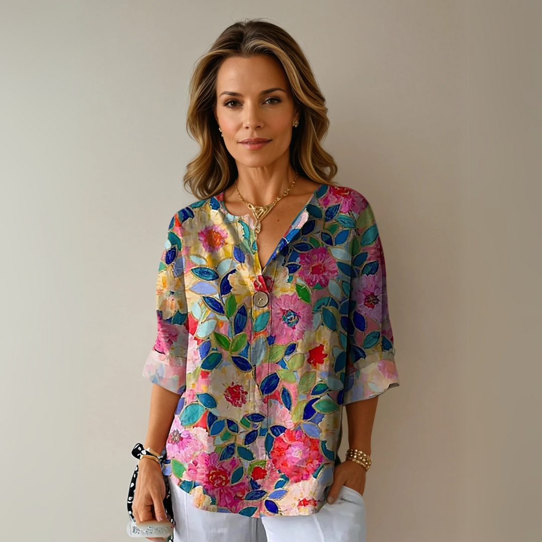 Zoe | Women’s Floral Print V Neck Casual Blouse Luvy Boutique
