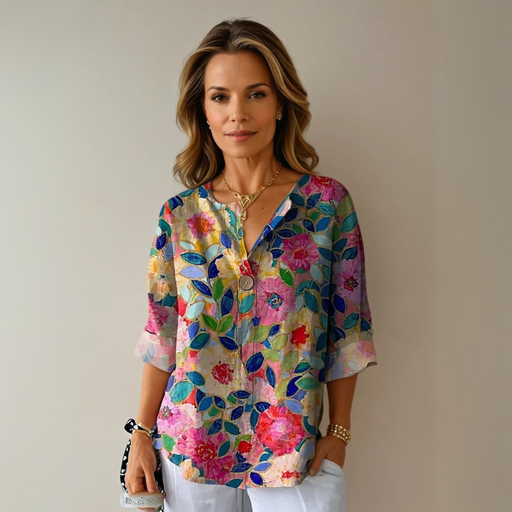 Zoe | Women’s Floral Print V Neck Casual Blouse Luvy Boutique