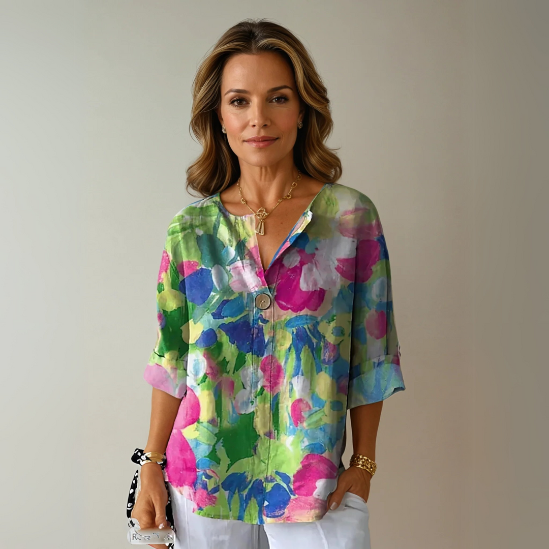 Zoe | Women’s Floral Print V Neck Casual Blouse Luvy Boutique