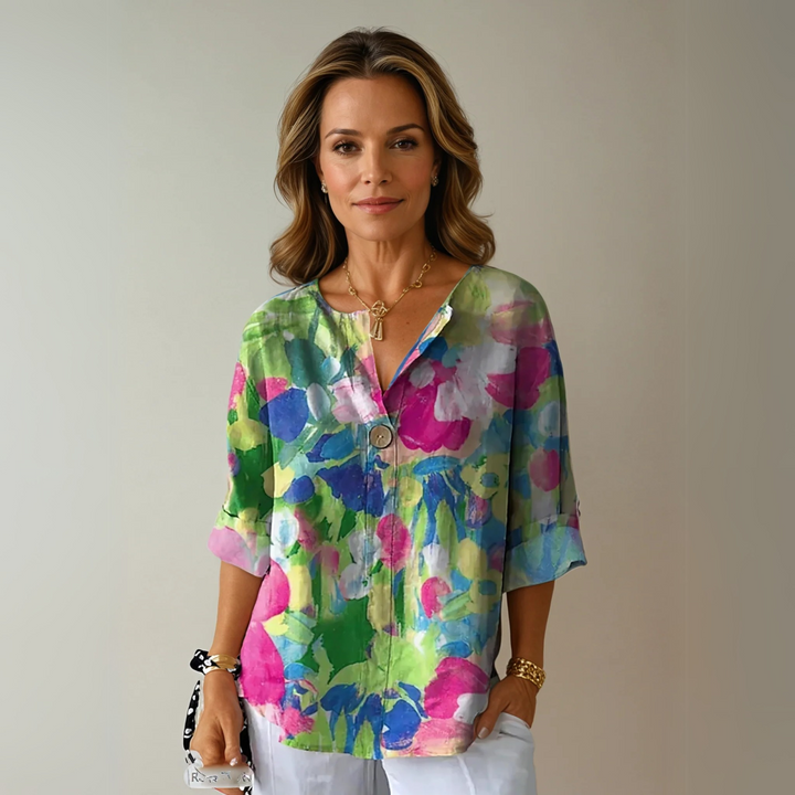 Zoe | Women’s Floral Print V Neck Casual Blouse Luvy Boutique